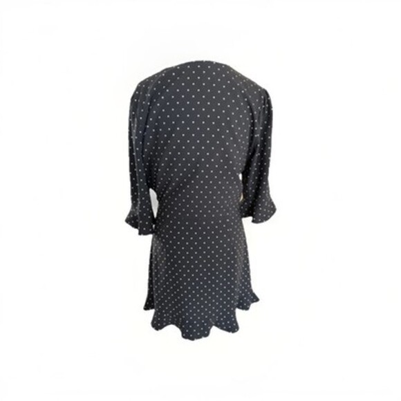LOFT Black/White Polka Dot Wait Tie Faux Wrap 3/4 Sleeve Mini Skater Dress, Sz 8 - Picture 3 of 16